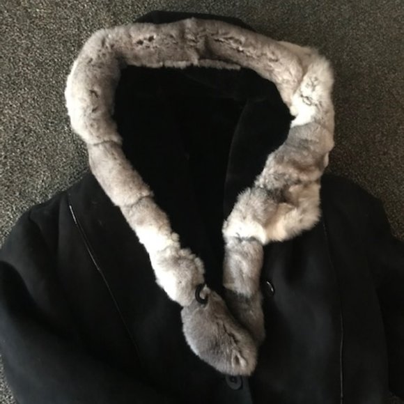 Fur Coat- Sherlin Coat with Hood, Rabbit Trim - Picture 3 of 8